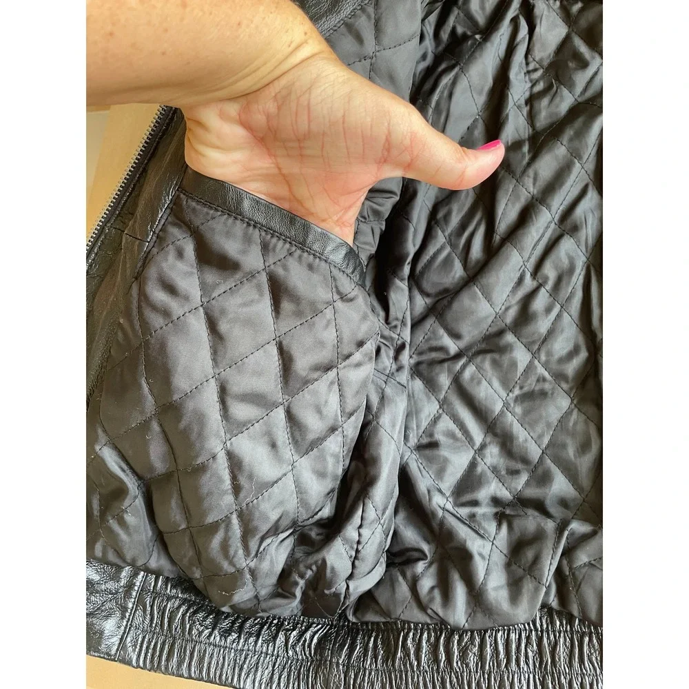 VTG Y2K Kids Russell Scott Black Genuine Leather Bomber Jacket - Size 10/12